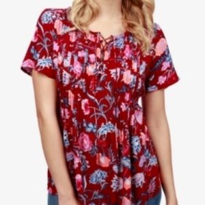🌷Lucky Brand Floral Print Lace-Up Casual Top